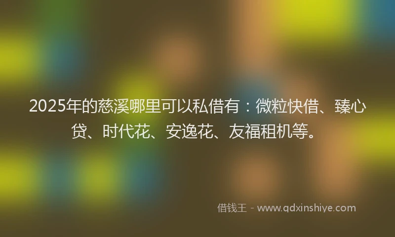 2025年的慈溪哪里可以私借有：微粒快借、臻心贷、时代花、安逸花、友福租机等。