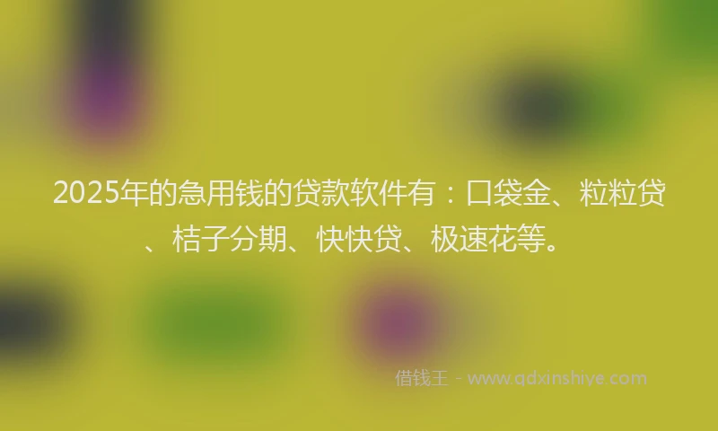 2025年的急用钱的贷款软件有：口袋金、粒粒贷、桔子分期、快快贷、极速花等。