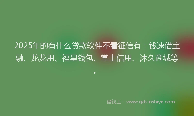 2025年的有什么贷款软件不看征信有：钱速借宝融、龙龙用、福星钱包、掌上信用、沐久商城等。