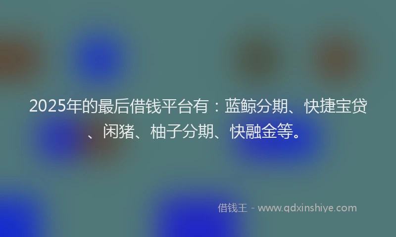 2025年的最后借钱平台有：蓝鲸分期、快捷宝贷、闲猪、柚子分期、快融金等。