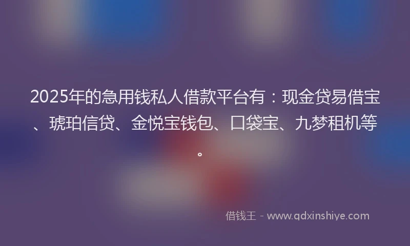 2025年的急用钱私人借款平台有：现金贷易借宝、琥珀信贷、金悦宝钱包、口袋宝、九梦租机等。