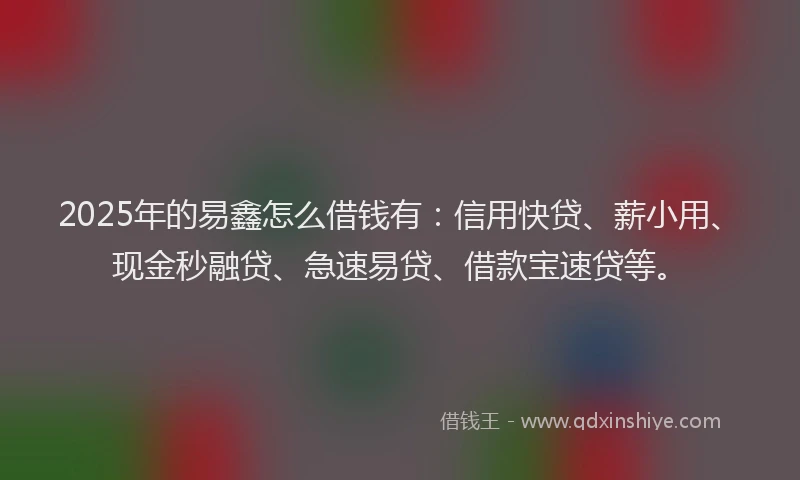 2025年的易鑫怎么借钱有：信用快贷、薪小用、现金秒融贷、急速易贷、借款宝速贷等。