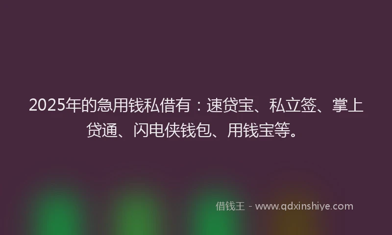 2025年的急用钱私借有：速贷宝、私立签、掌上贷通、闪电侠钱包、用钱宝等。