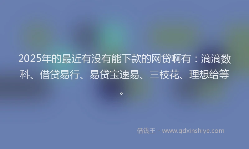 2025年的最近有没有能下款的网贷啊有：滴滴数科、借贷易行、易贷宝速易、三枝花、理想给等。
