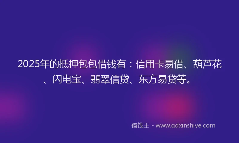 2025年的抵押包包借钱有：信用卡易借、葫芦花、闪电宝、翡翠信贷、东方易贷等。