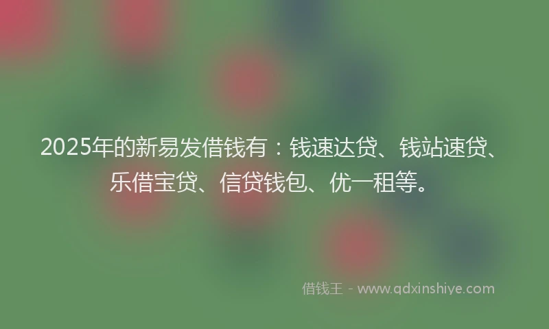 2025年的新易发借钱有：钱速达贷、钱站速贷、乐借宝贷、信贷钱包、优一租等。