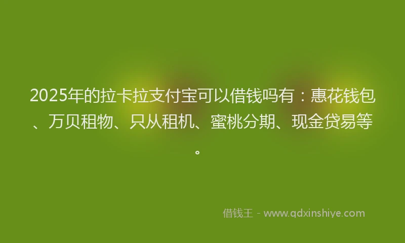 2025年的拉卡拉支付宝可以借钱吗有：惠花钱包、万贝租物、只从租机、蜜桃分期、现金贷易等。