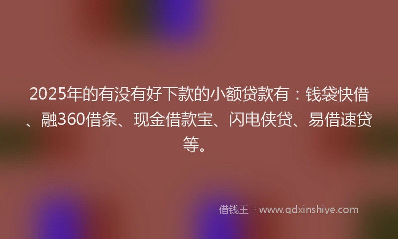 2025年的有没有好下款的小额贷款有：钱袋快借、融360借条、现金借款宝、闪电侠贷、易借速贷等。