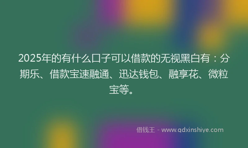 2025年的有什么口子可以借款的无视黑白有：分期乐、借款宝速融通、迅达钱包、融享花、微粒宝等。