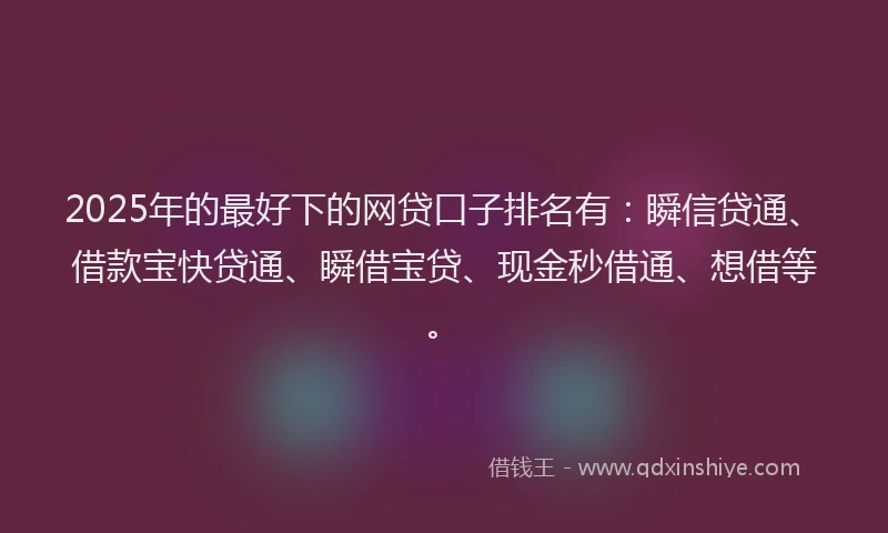 2025年的最好下的网贷口子排名有：瞬信贷通、借款宝快贷通、瞬借宝贷、现金秒借通、想借等。