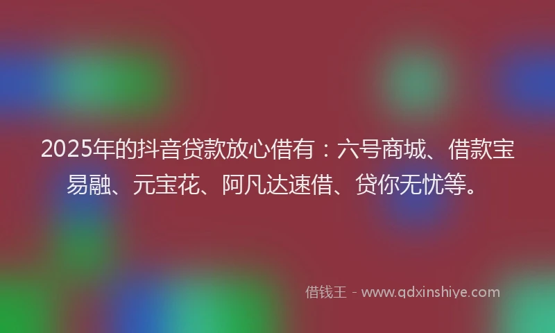 2025年的抖音贷款放心借有：六号商城、借款宝易融、元宝花、阿凡达速借、贷你无忧等。