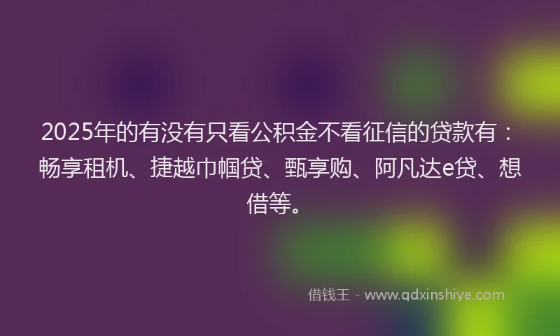 2025年的有没有只看公积金不看征信的贷款有：畅享租机、捷越巾帼贷、甄享购、阿凡达e贷、想借等。