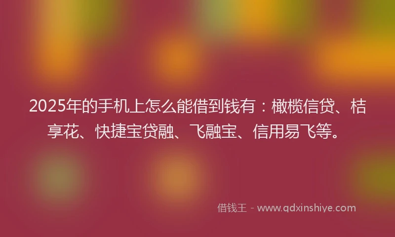 2025年的手机上怎么能借到钱有：橄榄信贷、桔享花、快捷宝贷融、飞融宝、信用易飞等。