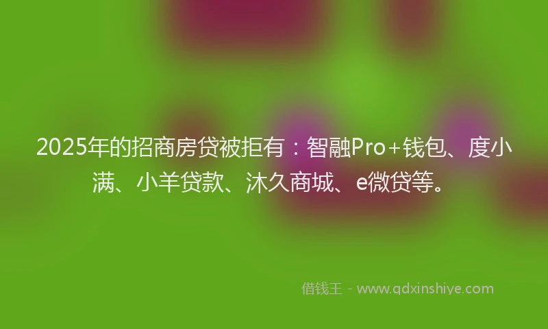 2025年的招商房贷被拒有：智融Pro+钱包、度小满、小羊贷款、沐久商城、e微贷等。