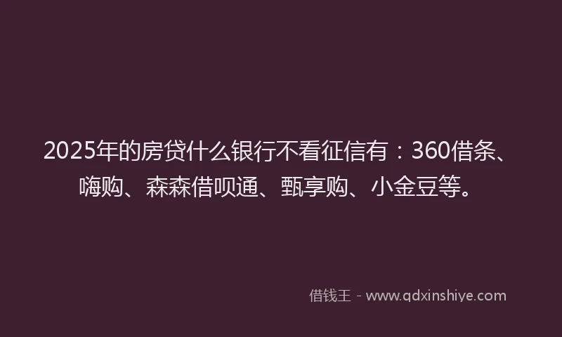 2025年的房贷什么银行不看征信有：360借条、嗨购、森森借呗通、甄享购、小金豆等。