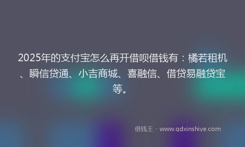 2025年的支付宝怎么再开借呗借钱有：橘若租机、瞬信贷通、小吉商城、喜融信、借贷易融贷宝等。