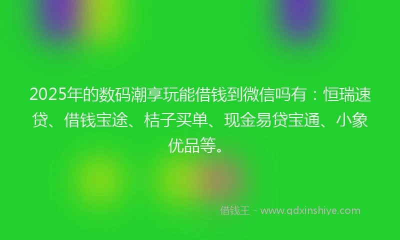 2025年的数码潮享玩能借钱到微信吗有：恒瑞速贷、借钱宝途、桔子买单、现金易贷宝通、小象优品等。