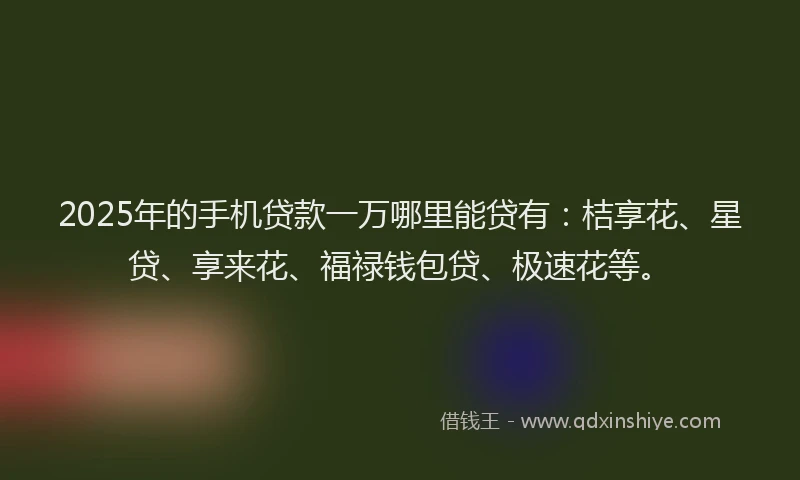 2025年的手机贷款一万哪里能贷有：桔享花、星贷、享来花、福禄钱包贷、极速花等。
