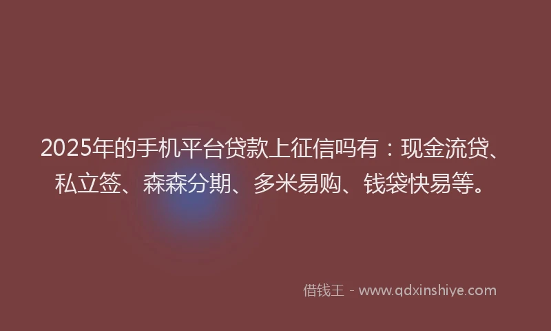 2025年的手机平台贷款上征信吗有：现金流贷、私立签、森森分期、多米易购、钱袋快易等。