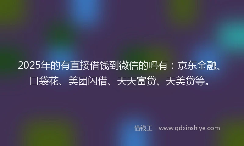 2025年的有直接借钱到微信的吗有：京东金融、口袋花、美团闪借、天天富贷、天美贷等。