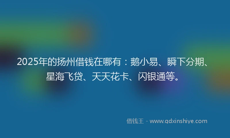 2025年的扬州借钱在哪有：鹅小易、瞬下分期、星海飞贷、天天花卡、闪银通等。