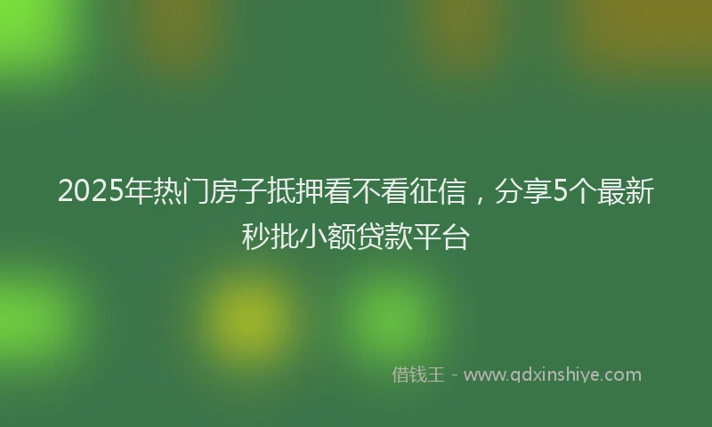 2025年热门房子抵押看不看征信，分享5个最新秒批小额贷款平台