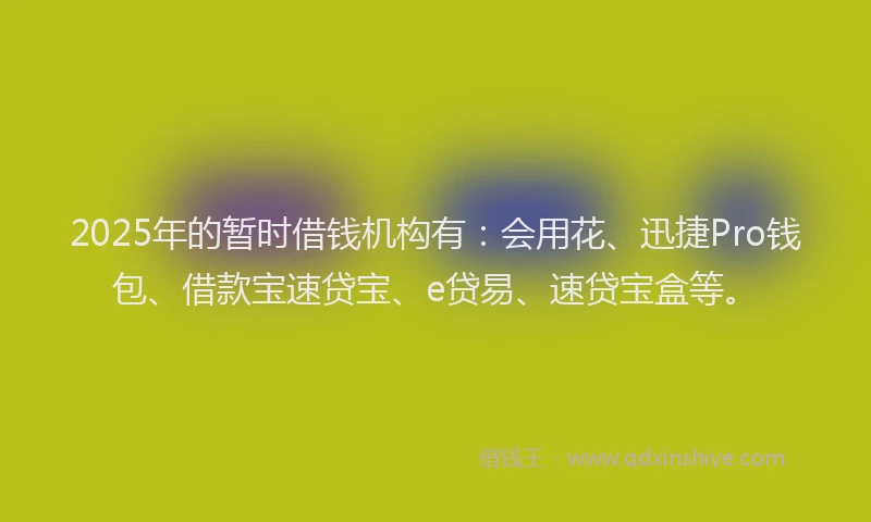 2025年的暂时借钱机构有：会用花、迅捷Pro钱包、借款宝速贷宝、e贷易、速贷宝盒等。