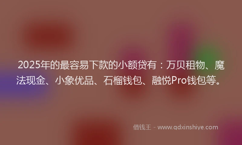 2025年的最容易下款的小额贷有：万贝租物、魔法现金、小象优品、石榴钱包、融悦Pro钱包等。