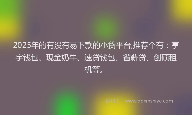 2025年的有没有易下款的小贷平台,推荐个有：享宇钱包、现金奶牛、速贷钱包、省薪贷、创硕租机等。