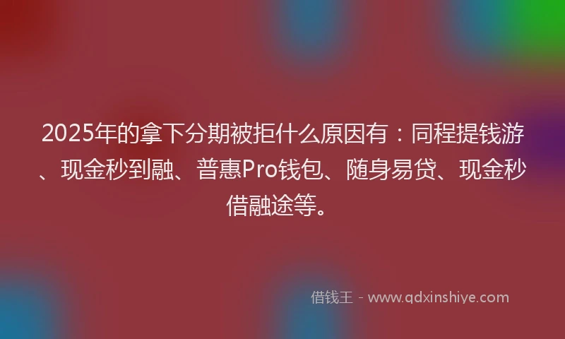 2025年的拿下分期被拒什么原因有：同程提钱游、现金秒到融、普惠Pro钱包、随身易贷、现金秒借融途等。