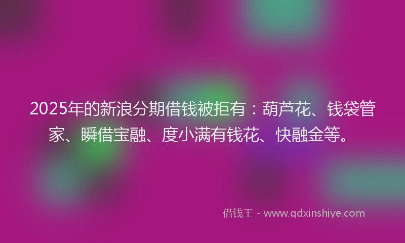2025年的新浪分期借钱被拒有：葫芦花、钱袋管家、瞬借宝融、度小满有钱花、快融金等。