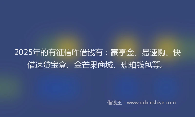 2025年的有征信咋借钱有：蒙享金、易速购、快借速贷宝盒、金芒果商城、琥珀钱包等。