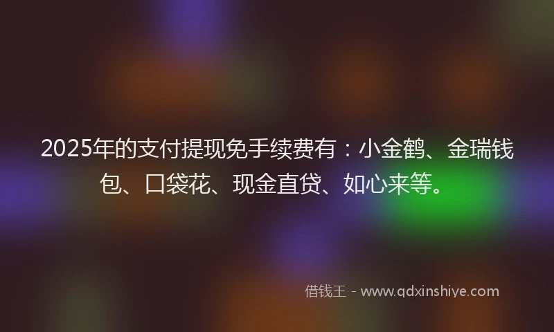 2025年的支付提现免手续费有：小金鹤、金瑞钱包、口袋花、现金直贷、如心来等。