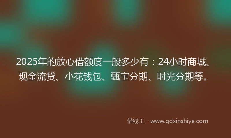 2025年的放心借额度一般多少有：24小时商城、现金流贷、小花钱包、甄宝分期、时光分期等。