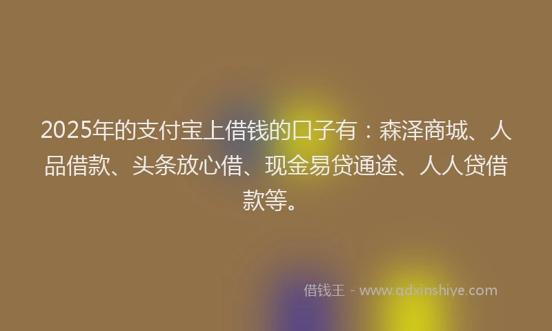 2025年的支付宝上借钱的口子有：森泽商城、人品借款、头条放心借、现金易贷通途、人人贷借款等。