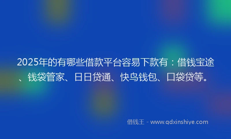 2025年的有哪些借款平台容易下款有：借钱宝途、钱袋管家、日日贷通、快鸟钱包、口袋贷等。