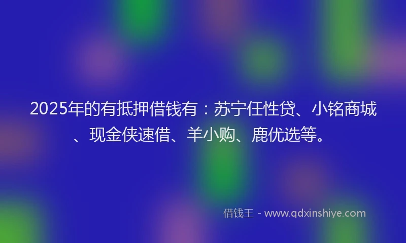 2025年的有抵押借钱有：苏宁任性贷、小铭商城、现金侠速借、羊小购、鹿优选等。