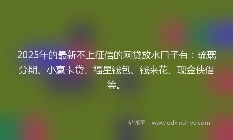 2025年的最新不上征信的网贷放水口子有：琉璃分期、小赢卡贷、福星钱包、钱来花、现金侠借等。