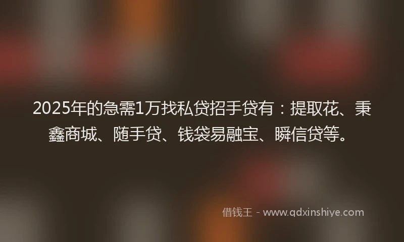 2025年的急需1万找私贷招手贷有：提取花、秉鑫商城、随手贷、钱袋易融宝、瞬信贷等。