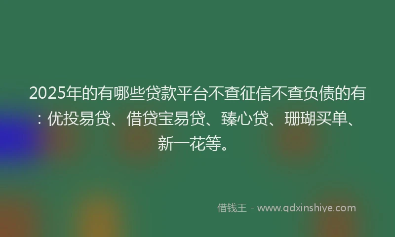 2025年的有哪些贷款平台不查征信不查负债的有：优投易贷、借贷宝易贷、臻心贷、珊瑚买单、新一花等。
