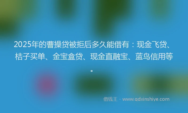 2025年的曹操贷被拒后多久能借有：现金飞贷、桔子买单、金宝盒贷、现金直融宝、蓝鸟信用等。