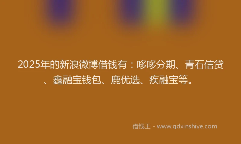 2025年的新浪微博借钱有：哆哆分期、青石信贷、鑫融宝钱包、鹿优选、疾融宝等。