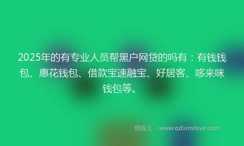 2025年的有专业人员帮黑户网贷的吗有：有钱钱包、惠花钱包、借款宝速融宝、好居客、哆来咪钱包等。
