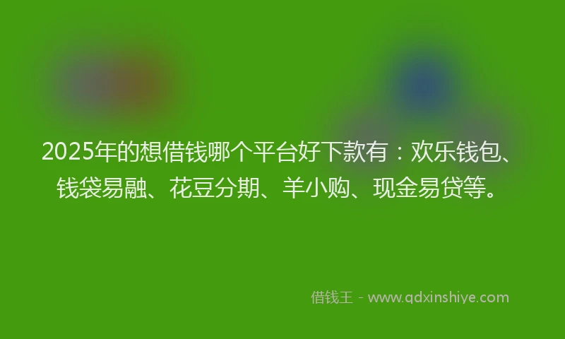 2025年的想借钱哪个平台好下款有：欢乐钱包、钱袋易融、花豆分期、羊小购、现金易贷等。