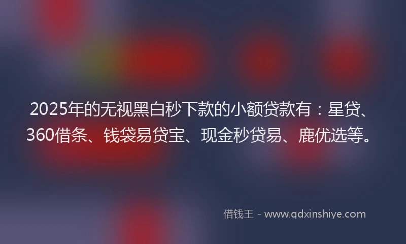 2025年的无视黑白秒下款的小额贷款有：星贷、360借条、钱袋易贷宝、现金秒贷易、鹿优选等。