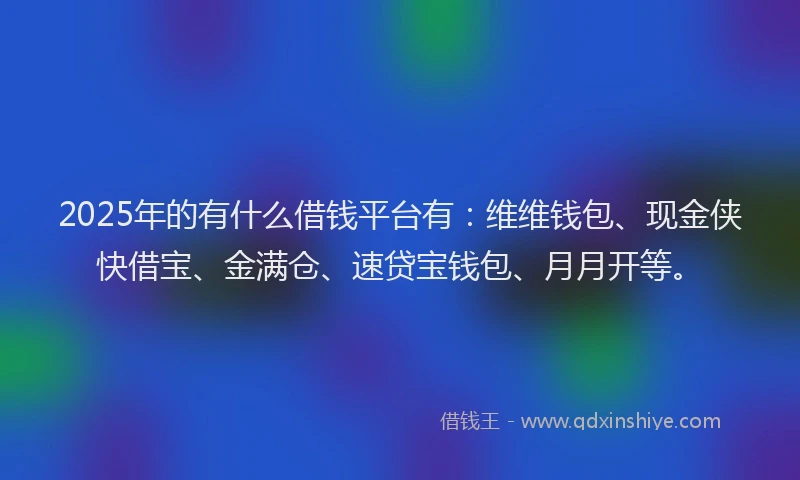 2025年的有什么借钱平台有：维维钱包、现金侠快借宝、金满仓、速贷宝钱包、月月开等。