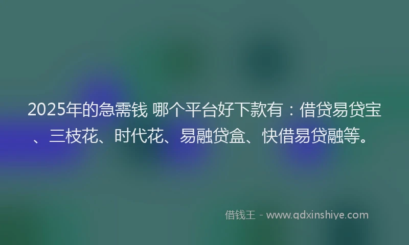 2025年的急需钱 哪个平台好下款有：借贷易贷宝、三枝花、时代花、易融贷盒、快借易贷融等。