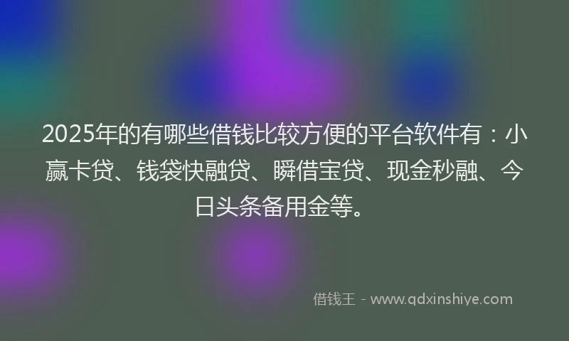 2025年的有哪些借钱比较方便的平台软件有：小赢卡贷、钱袋快融贷、瞬借宝贷、现金秒融、今日头条备用金等。