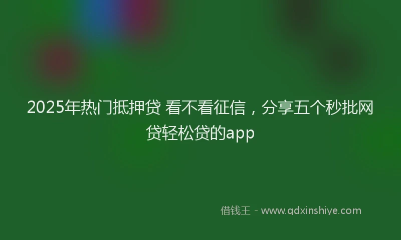 2025年热门抵押贷 看不看征信，分享五个秒批网贷轻松贷的app