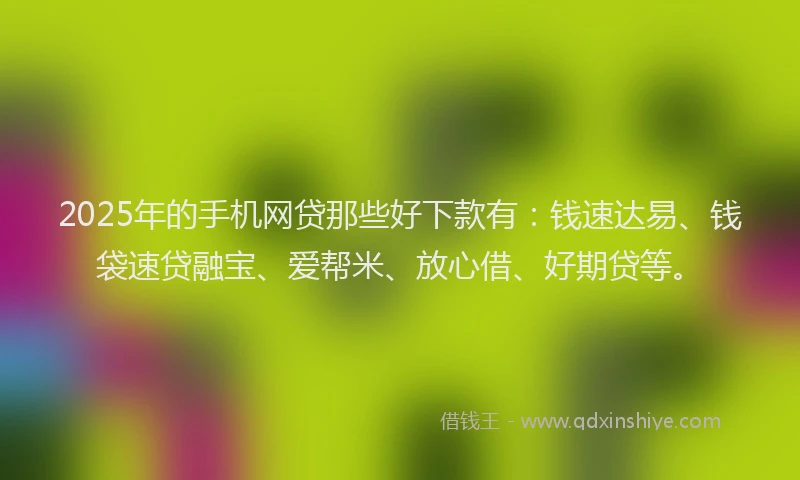 2025年的手机网贷那些好下款有：钱速达易、钱袋速贷融宝、爱帮米、放心借、好期贷等。